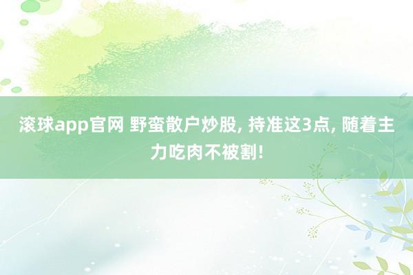 滚球app官网 野蛮散户炒股, 持准这3点, 随着主力吃肉不被割!