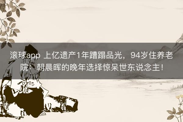 滚球app 上亿遗产1年蹧蹋品光,94岁住养老院:朝晨晖的晚年选择惊呆世东说念主!